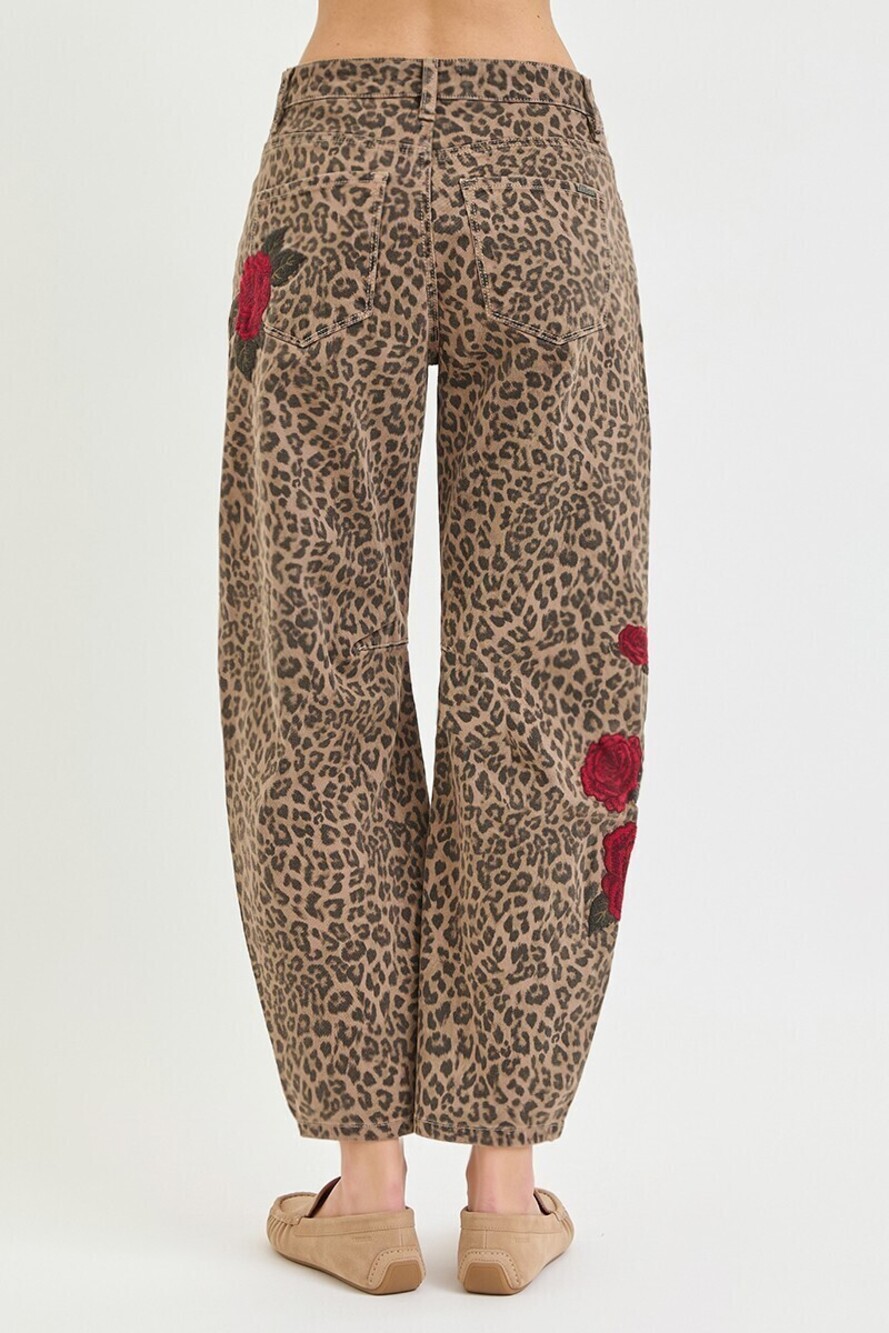 PGC-21918 | Risen Slouchy Barrel Leopard Print Pants | Brown | Sizes 25-32 - Picture 7 of 10